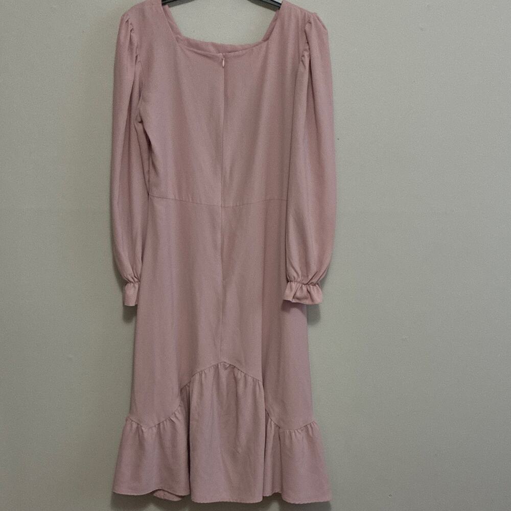 Pink Cottagecore Long Sleeve Ruffle Flounce Dress Belted Mide Size L